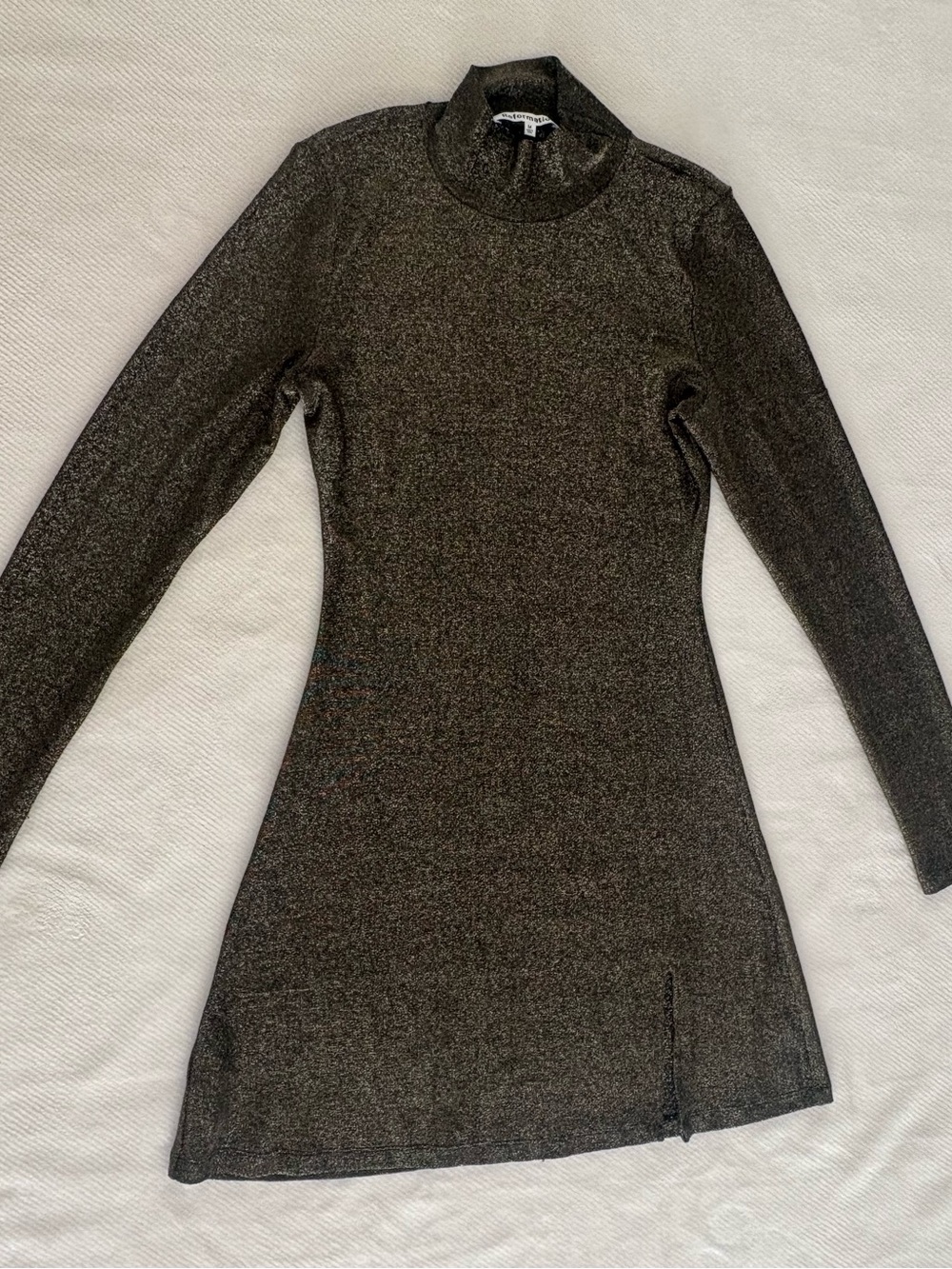 Reformation Metallic Charcoal Turtleneck Long-Sleeve Dress